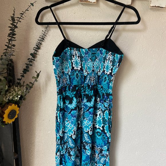 Blue Floral Corset Style Jumpsuit w/ Adjustable Straps & Pockets Xhilaration S - Picture 5 of 8